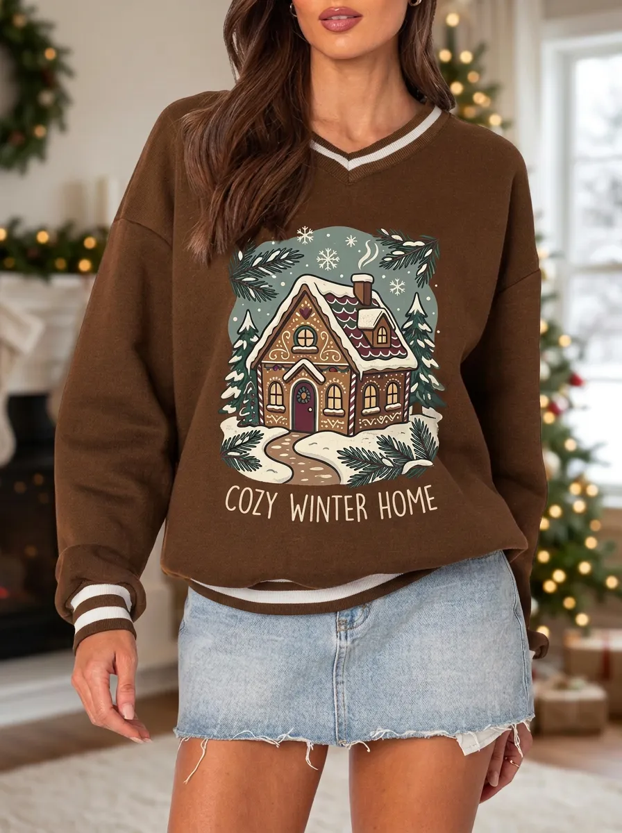 Christmas Gingerbread House Cozy Winter Home Print Sweatshirt