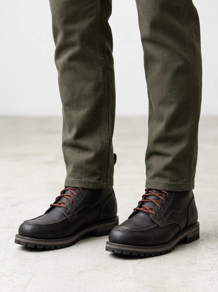Unisex Vintage Leather Lace-Up Stitched Work Boots