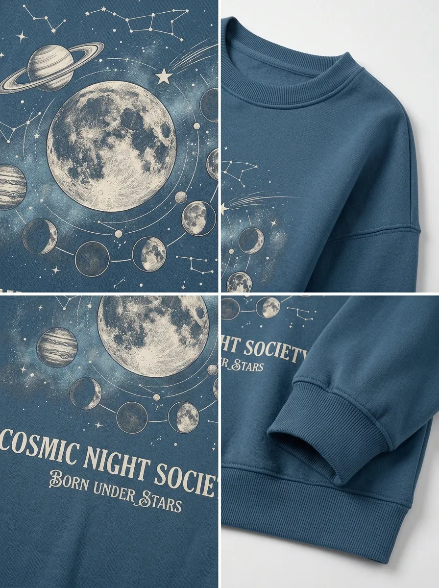 Women's Astronomy Lover Cosmic Moon Planets Printed T-shirt