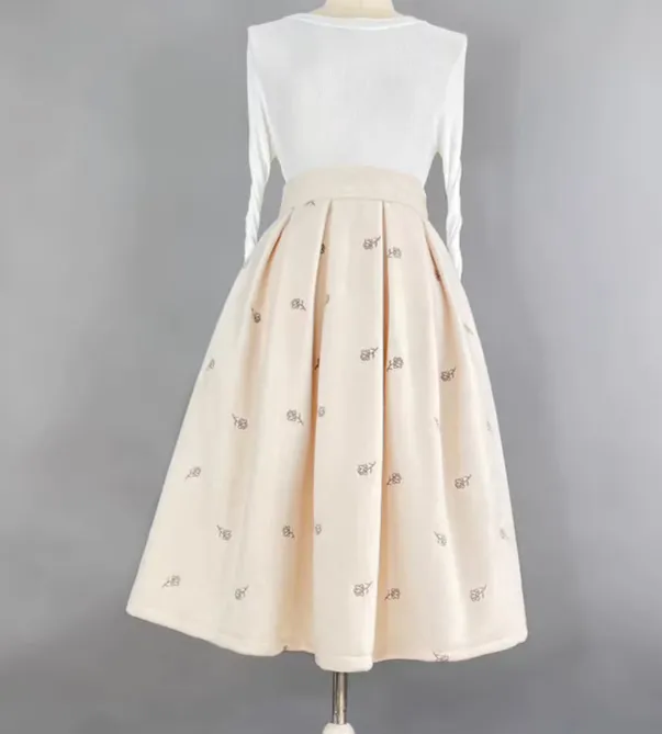 Modern Easy Embroidered High Waist Skirt