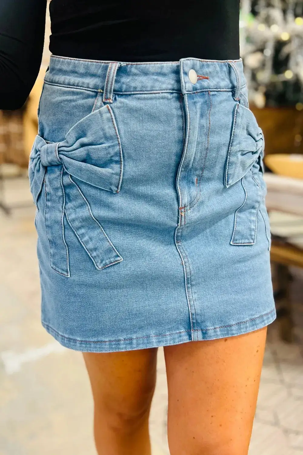 Denim High Rise Cropped Casual Skirt