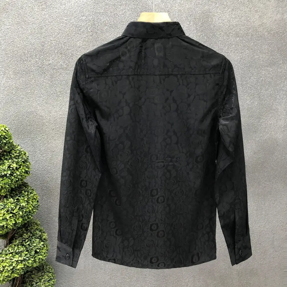 Men's Long-Sleeve Jacquard Shirt With Fine Floral Relief And Classic Collar