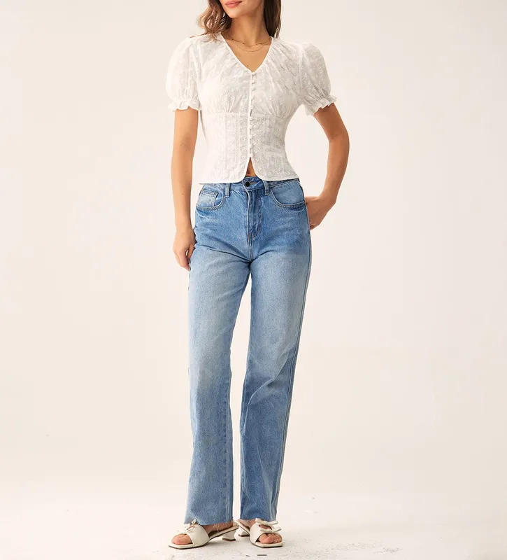 White Floral Puffed Sleeve Blouse