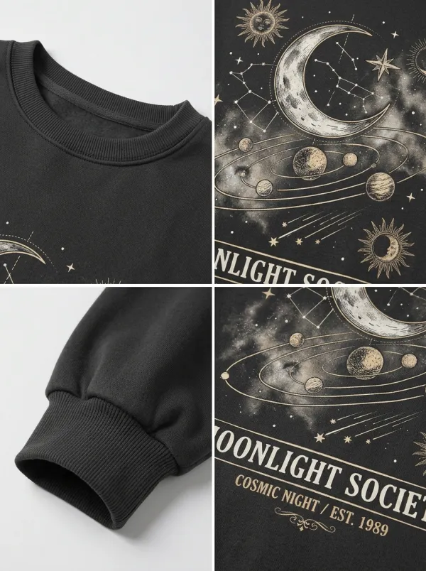 Women's Celestial Moon Sun Planets Moonlight Society Printed T-shirt