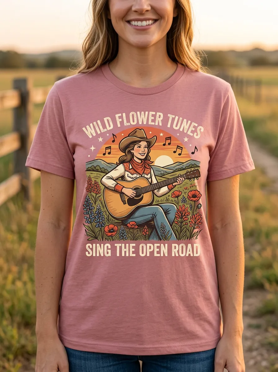 Guitar Country Music Crewneck T-Shirt