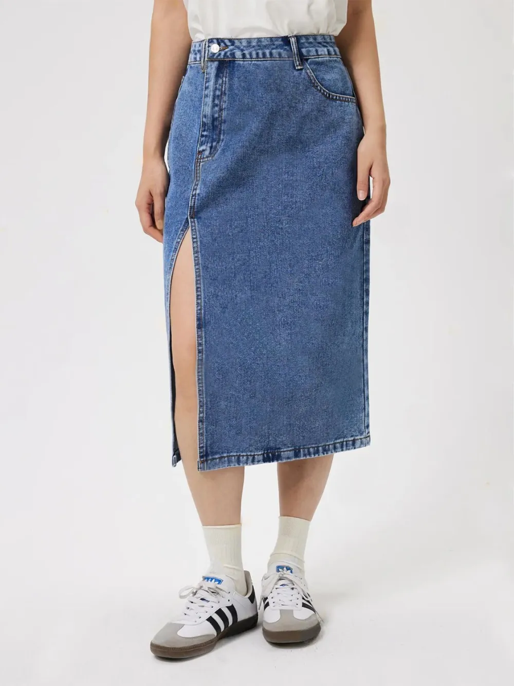 Balanced Denim Cotton Blend Detail Skirt