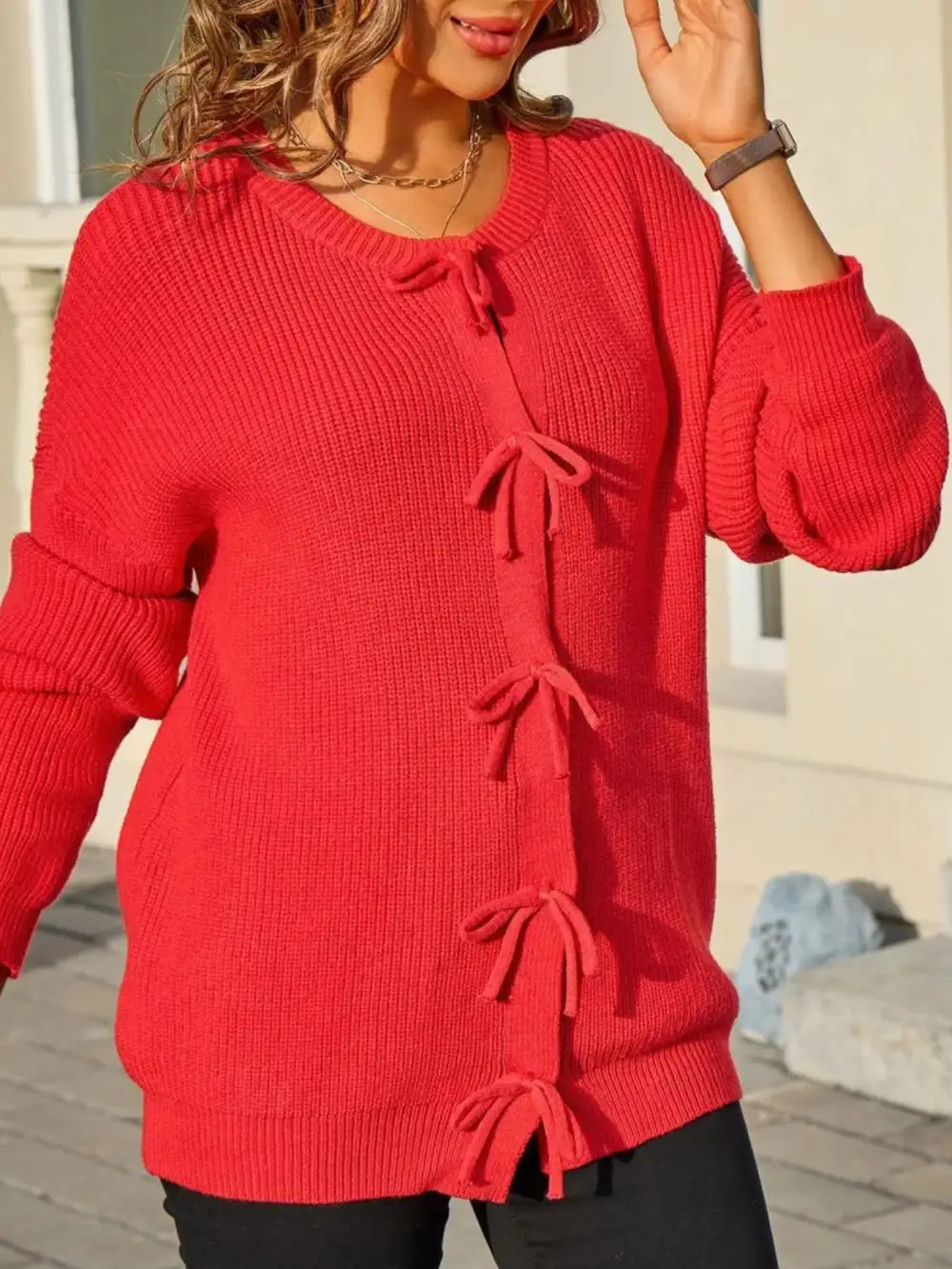 Buttoned Ribbed Knit Cardigan