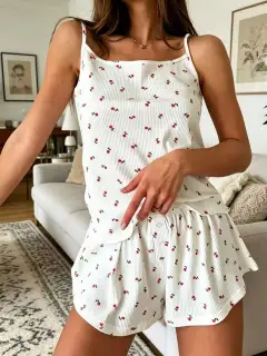 Ribbed Floral-Print Top and Shorts Lounge Set