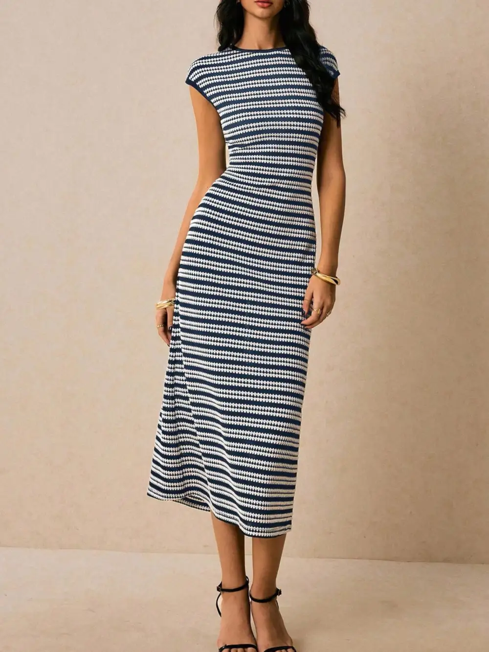 Bodycon Cotton Striped Midi Dress