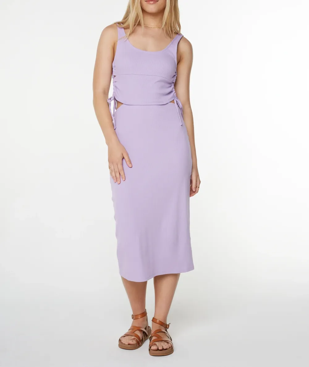Side-Opening Lace-Up Solid-Color Dress