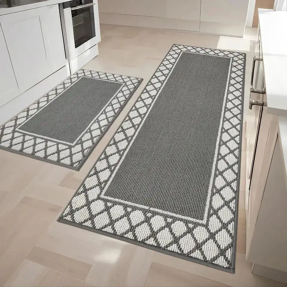 Grid Border Kitchen Rug Set