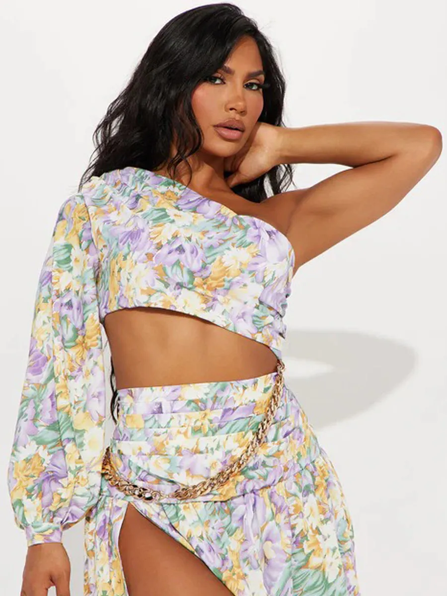 Celeste One-Shoulder Floral Print Swimsuit Set