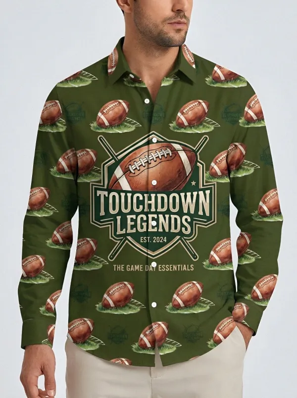 Men's American Football Touchdown Legends Printed Long Sleeve Shirt