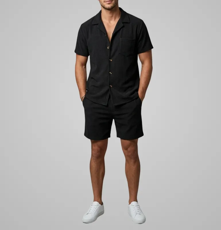 Open Collar Two Piece Set Clean Cut