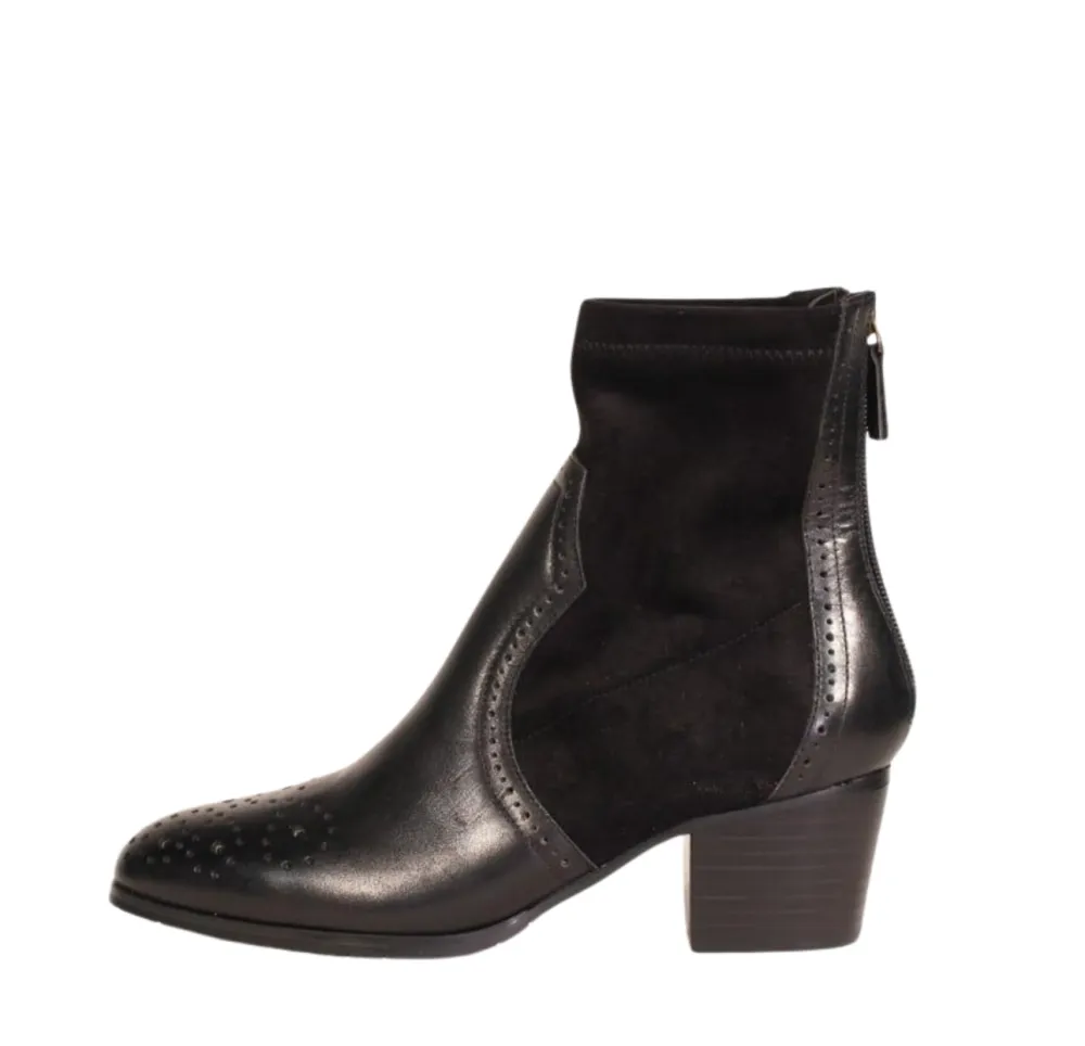 Leather Suede Block Heel Western Ankle Boots
