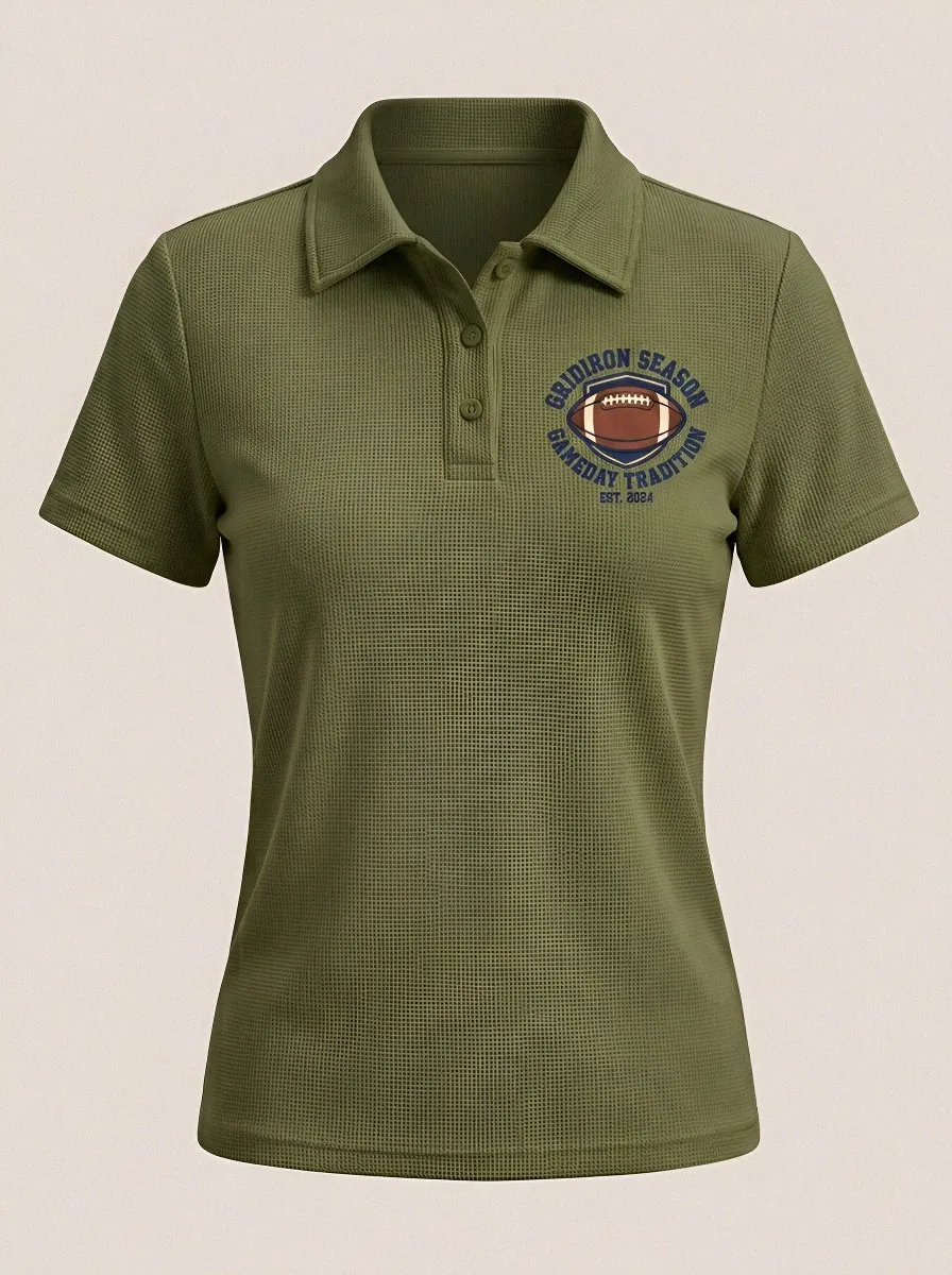 Women's Football Fan Gridiron Season Gameday Printed Polo Shirt