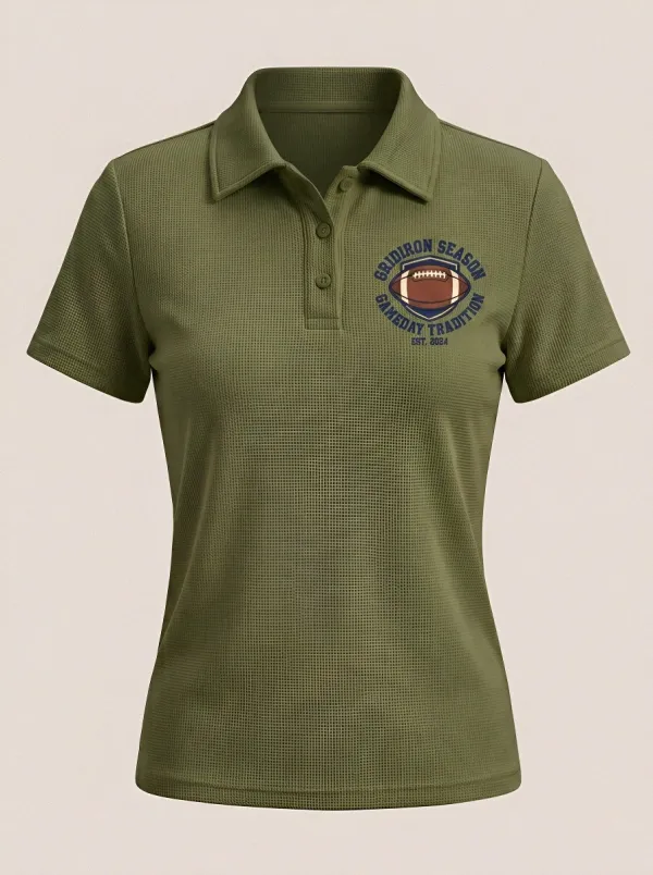 Women's Football Fan Gridiron Season Gameday Printed Polo Shirt