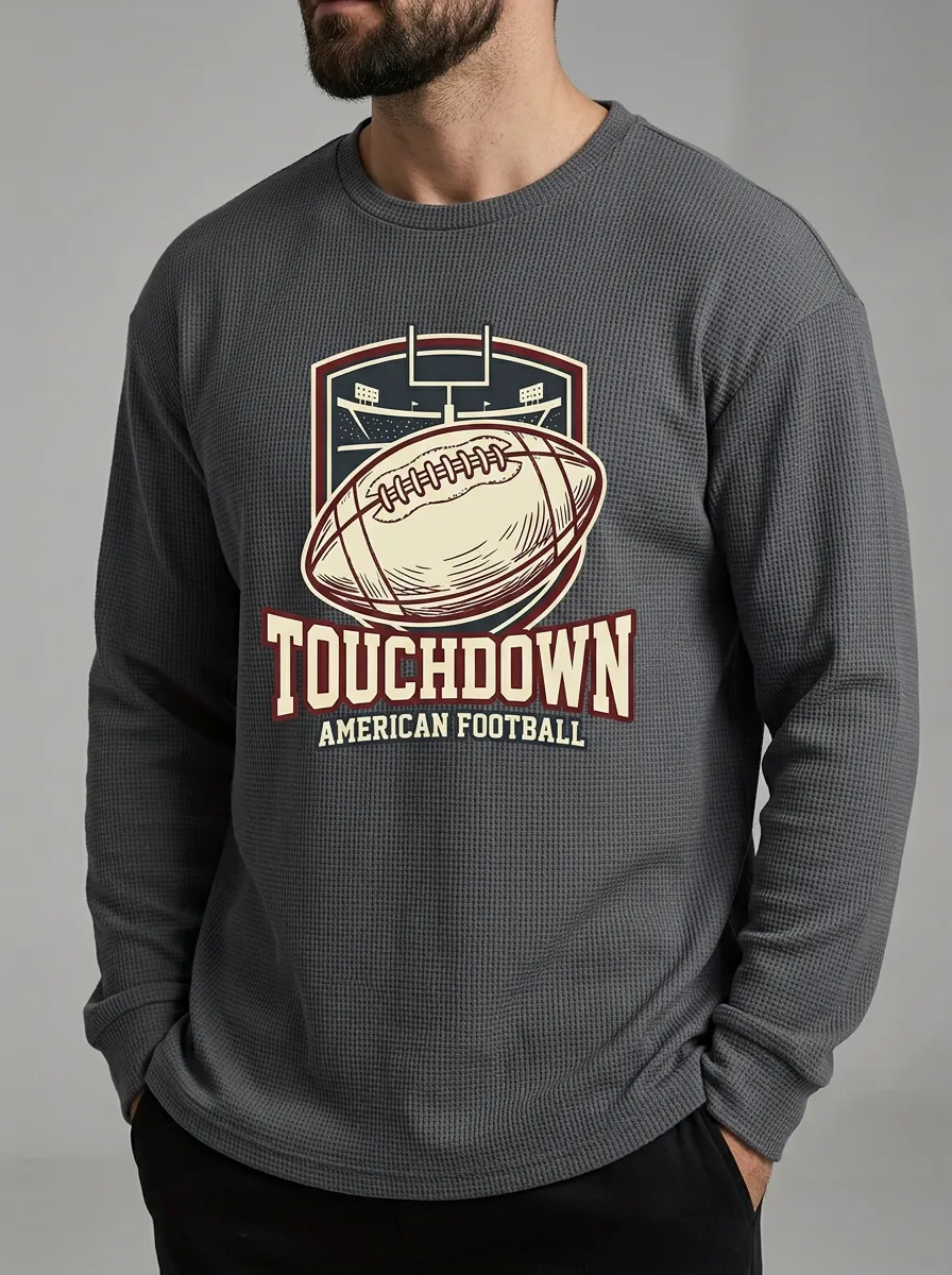 Men's American Football Touchdown Stadium Printed Waffle T-Shirt