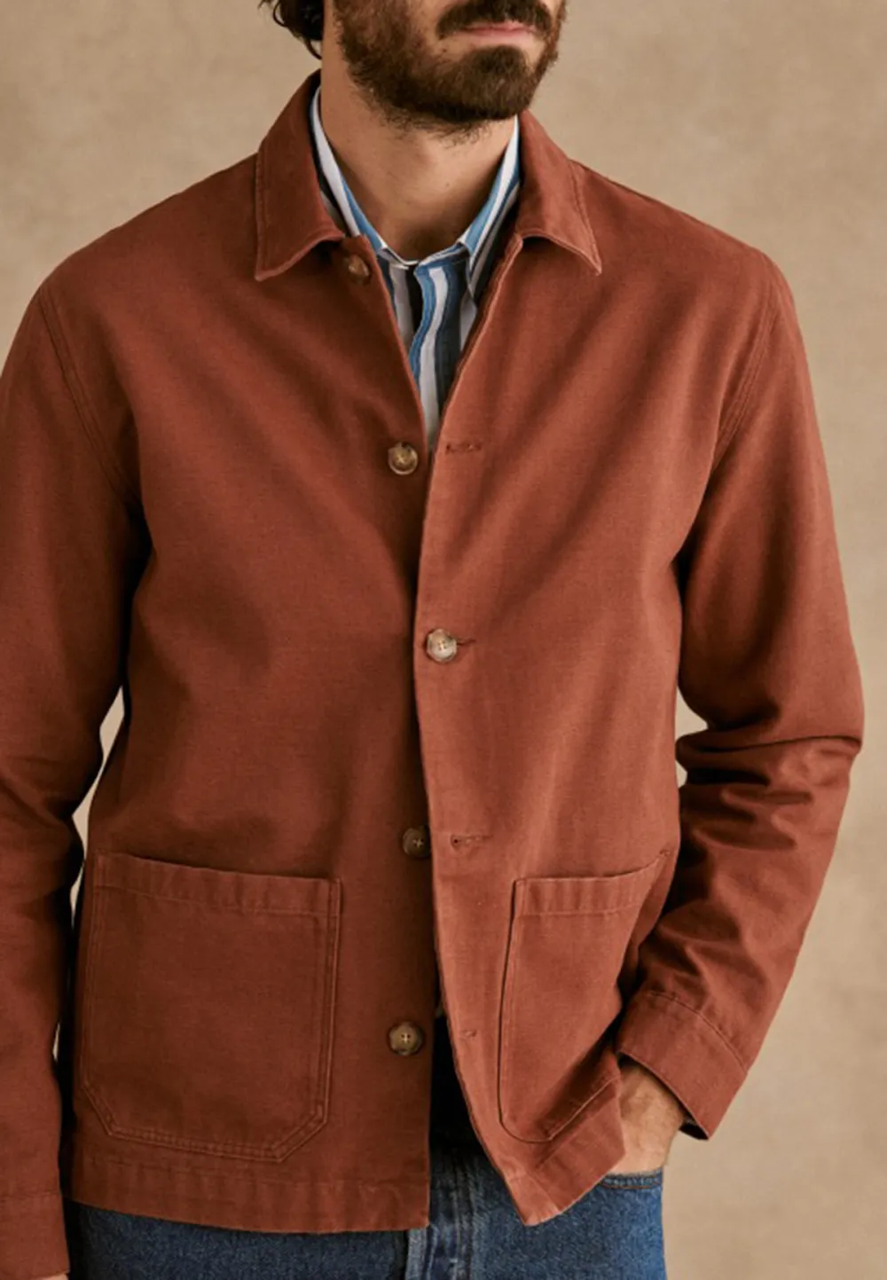 Rust Brown Cotton Blend Button Front Jacket