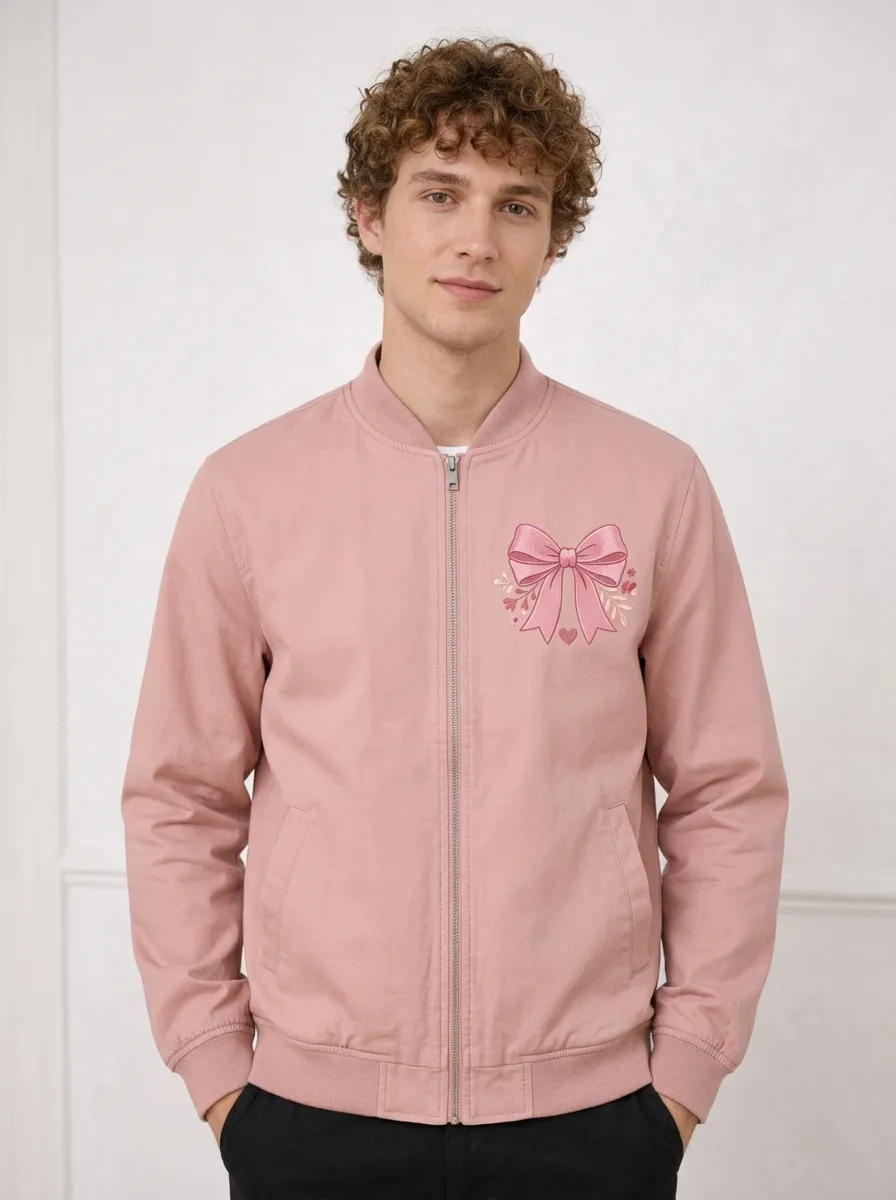 Unisex Bow Ribbon Floral Graphic Bomber Jacket