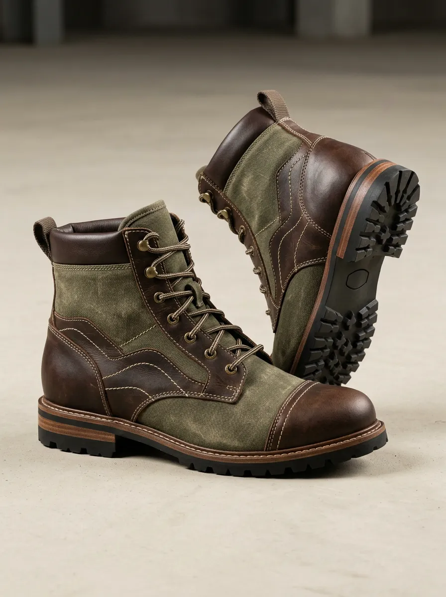 Unisex Outdoor Vintage Canvas Leather Stitched Work Boots