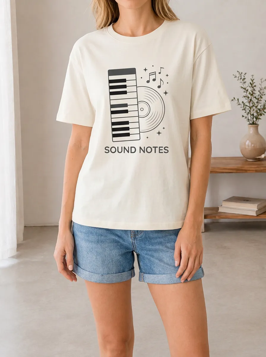 Women's Music Lover Piano Vinyl Record Printed T-shirt