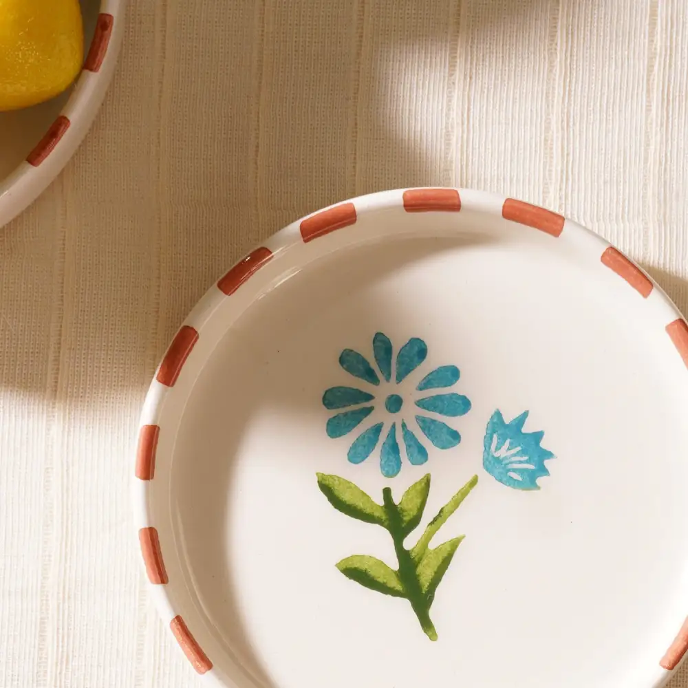 Orange Blue Painted Coaster Pair
