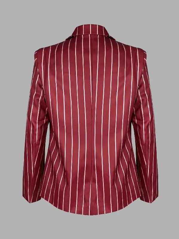 Long Sleeve Relaxed Striped Notched Collar Blazer