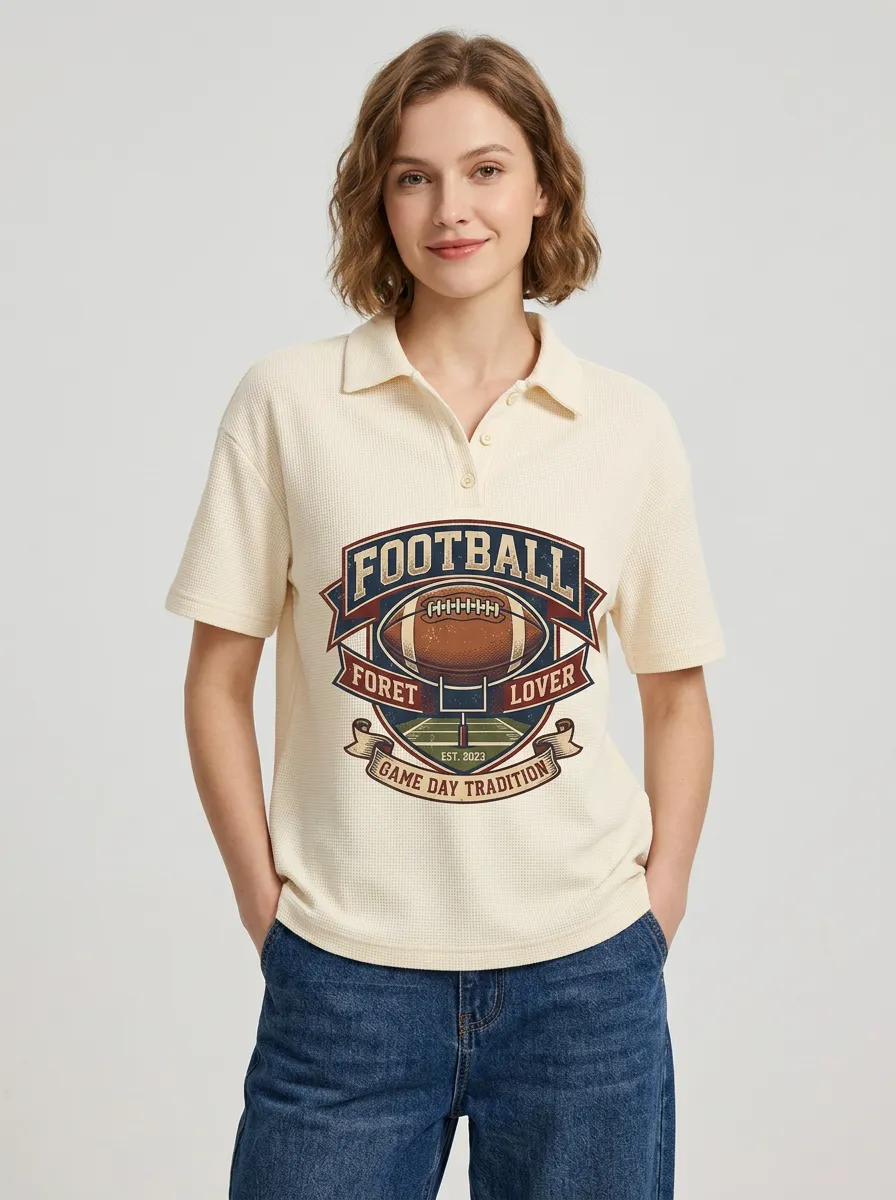Women's Football Lover Vintage Game Day Printed Polo Shirt