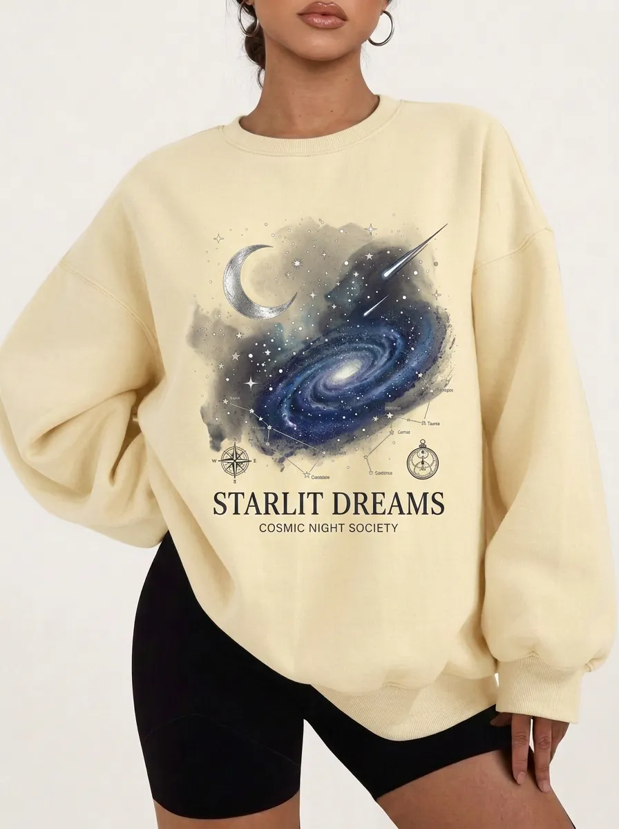 Women's Astronomy Lover Galaxy Moon Stars Printed T-shirt