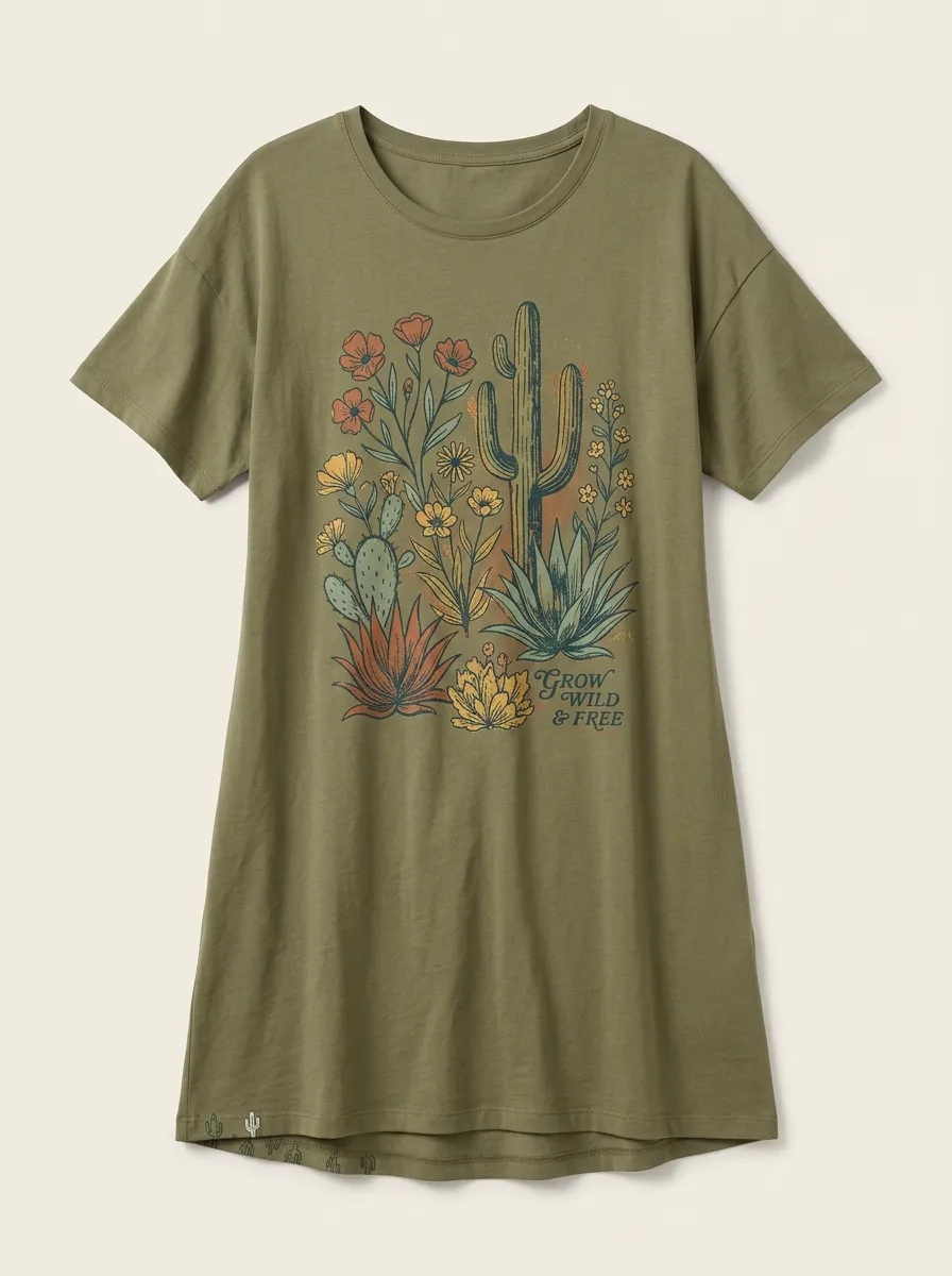 Desert Cactus Floral Grow Wild And Free T-Shirt