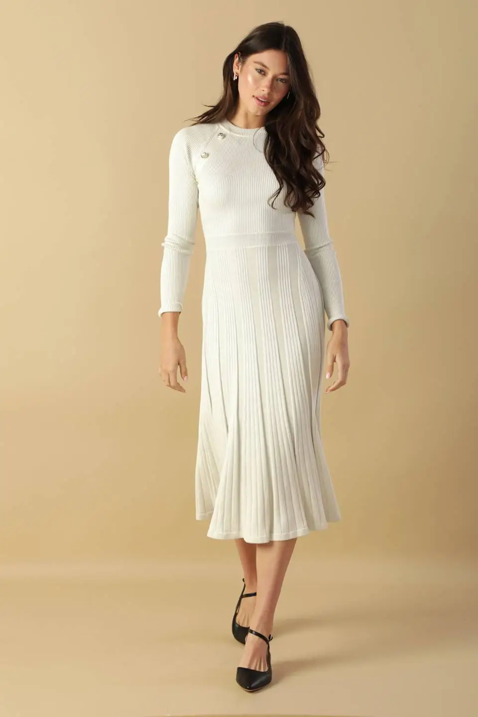 Long-Sleeve Knit Midi Dress