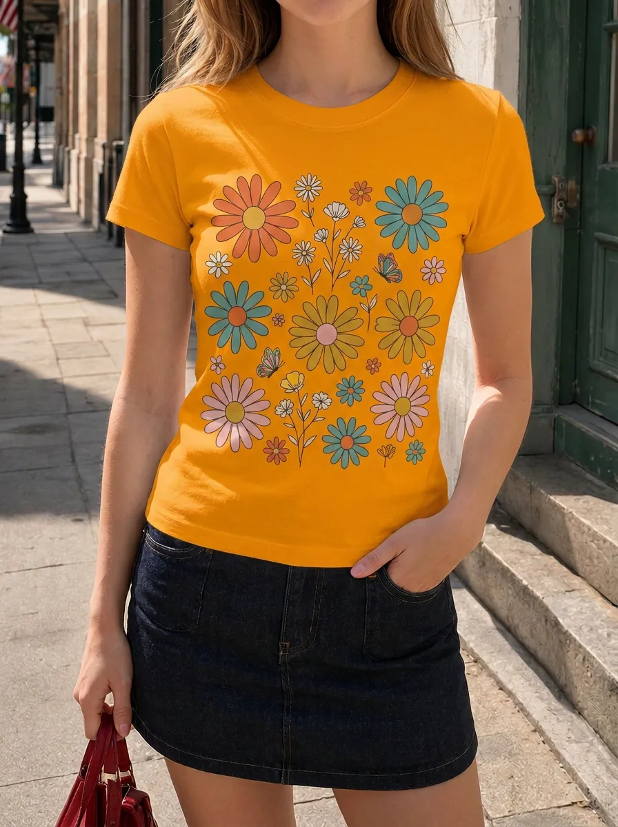 Women's Retro Floral Butterfly Printed T-shirt
