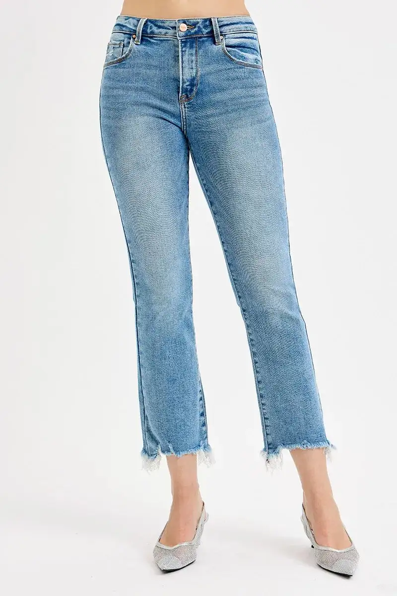 Full Size High Rise Crop Straight Slim Jeans Plus Size