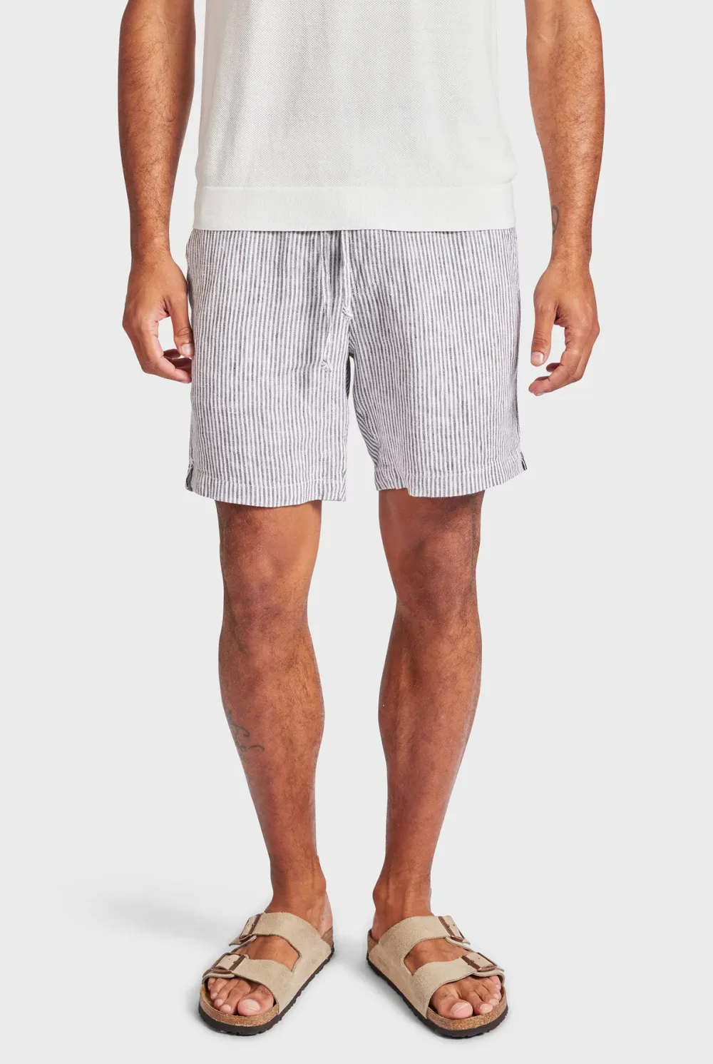 Vertical Striped Linen Blend Casual Resort Shorts