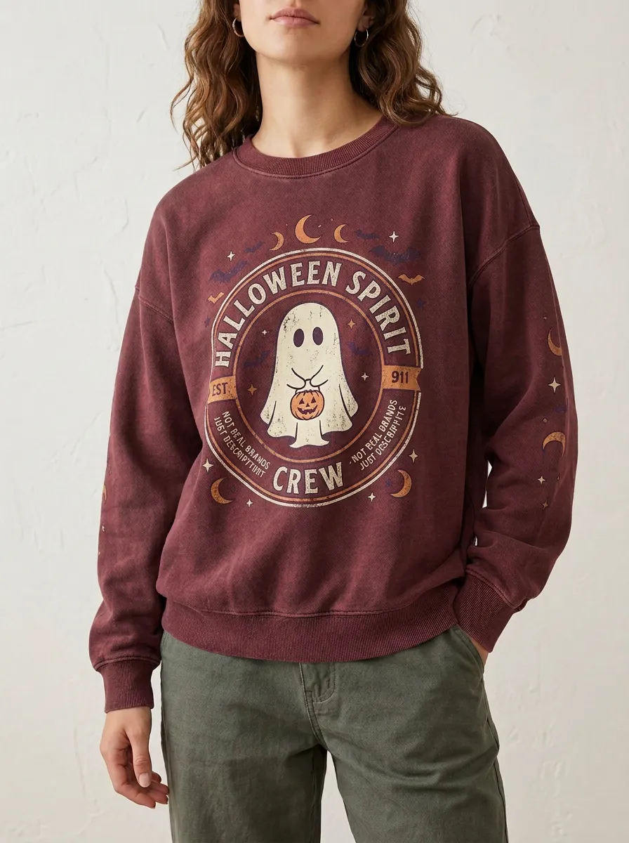 Women's Halloween Spirit Ghost Pumpkin Printed Sweatshirt