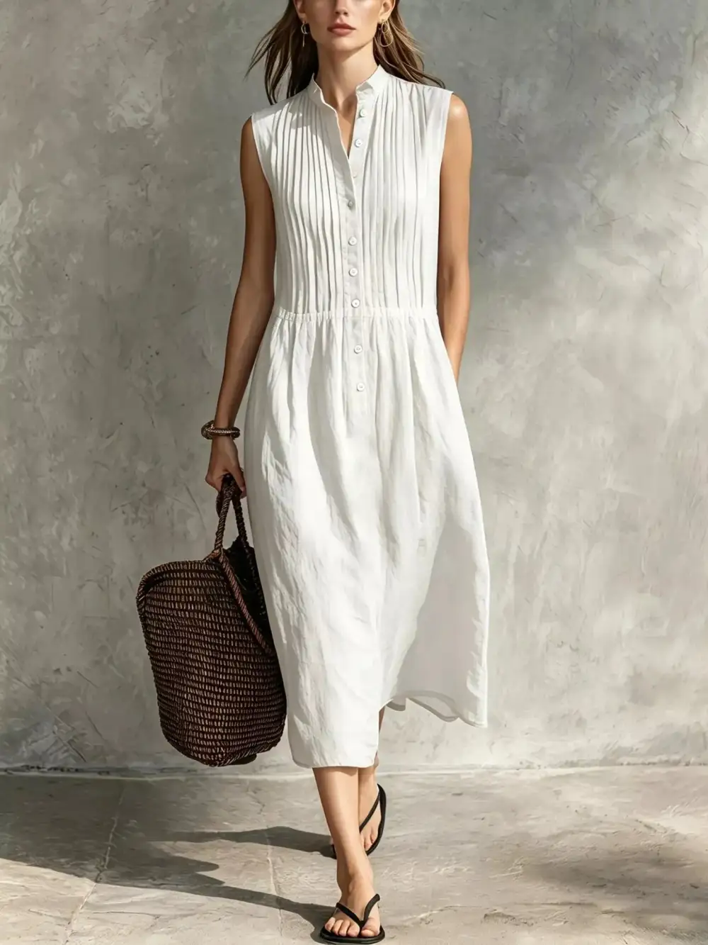 Sleeveless Button Front Midi Dress