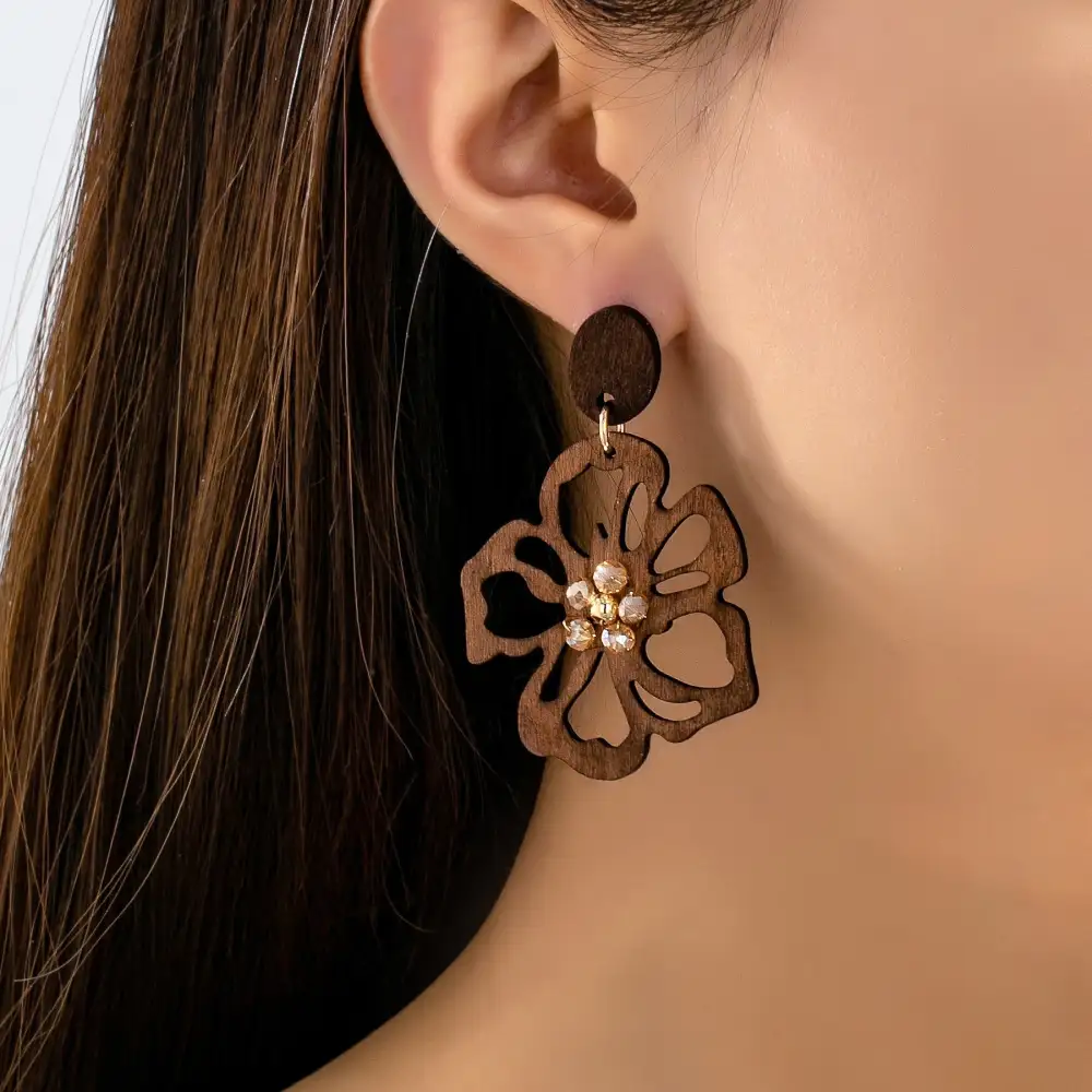 Wooden Floral Drop arrings