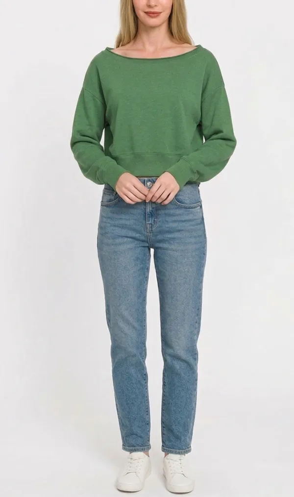 Ribbed Fleece Cropped Sweatshirt