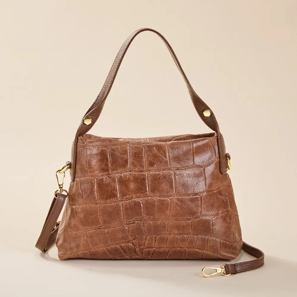 Leather Croco Texture Shoulder Bag