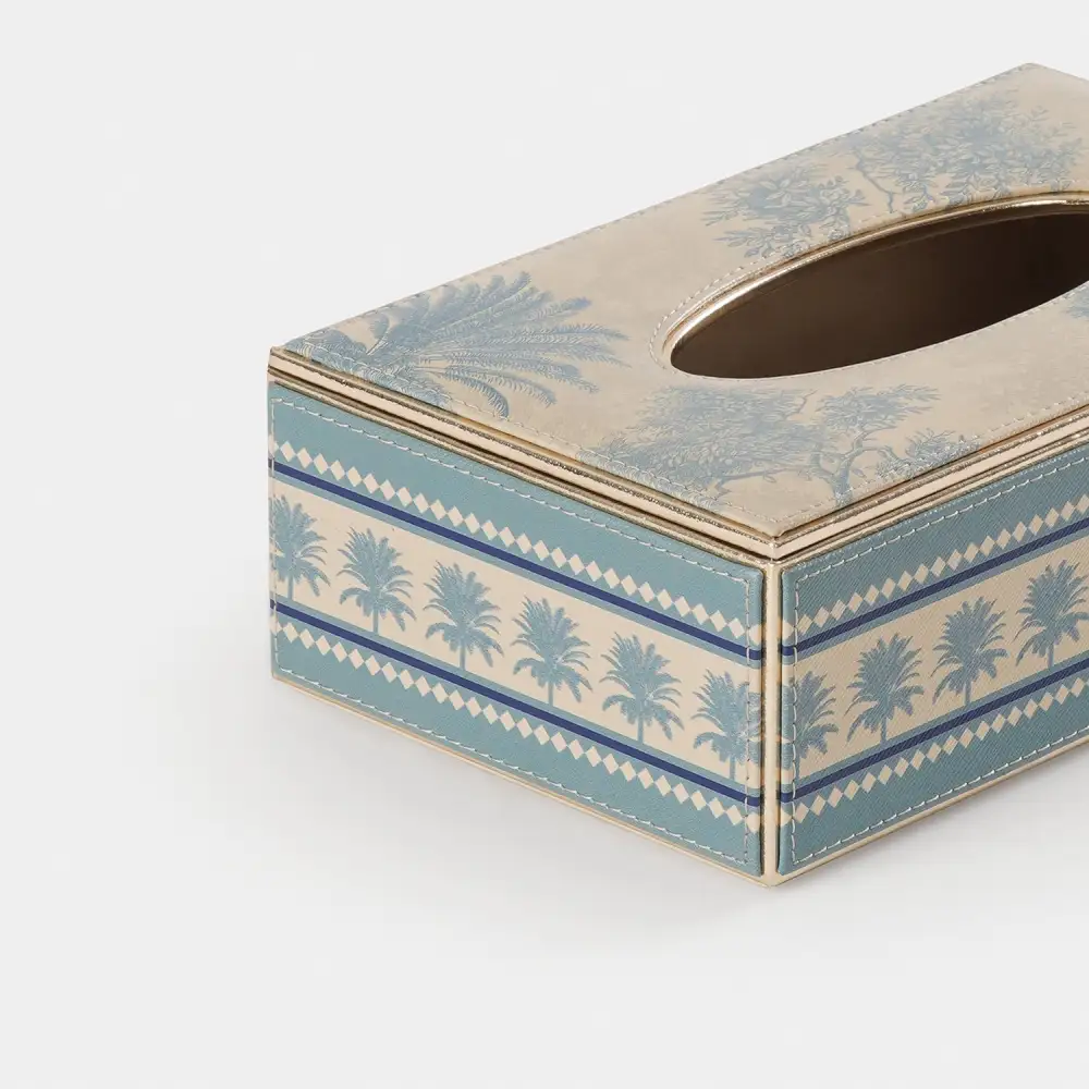 Blue Printed Tissue Box Cover