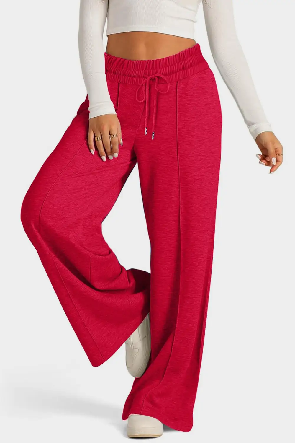 Relaxed Drawstring Elastic Waist Wide Leg Pants