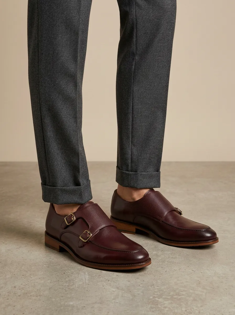 Men's Everyday Business Formal Textured Leather Double Monk Strap Shoes