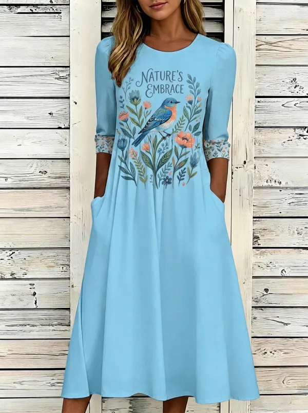 Nature Lover Bluebird Floral Dress