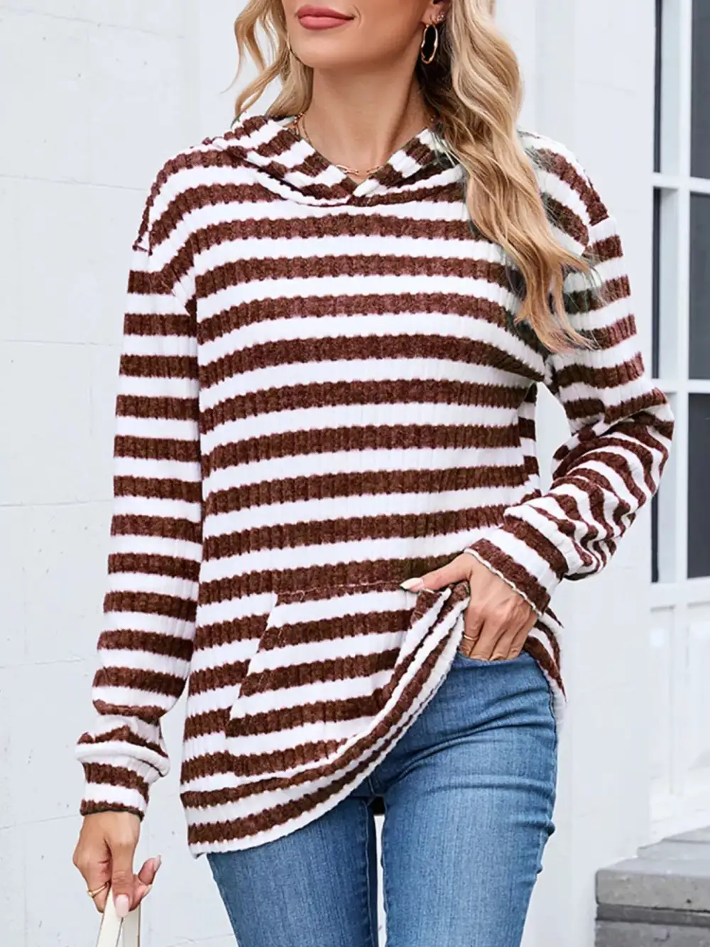 Pocketed Striped Hoodie
