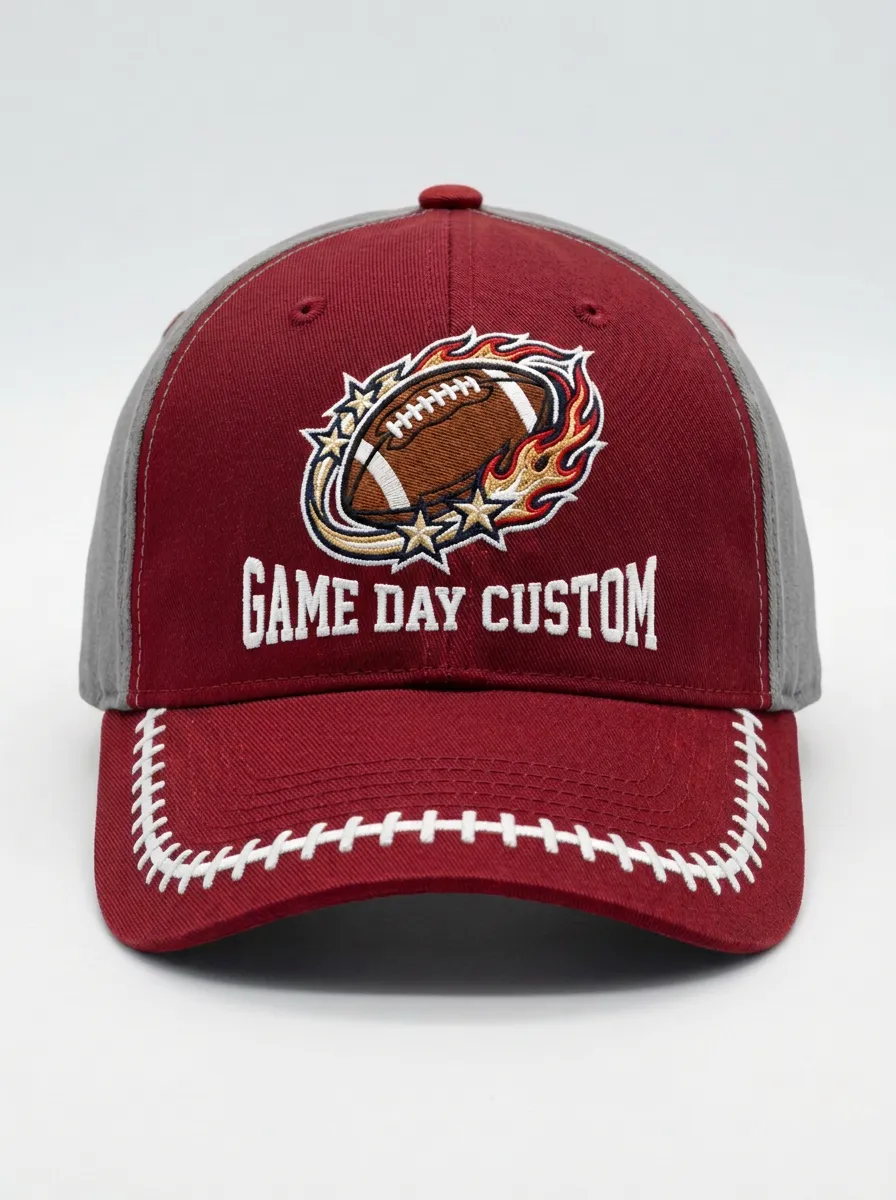 Flaming Football Gameday Baseball Cap