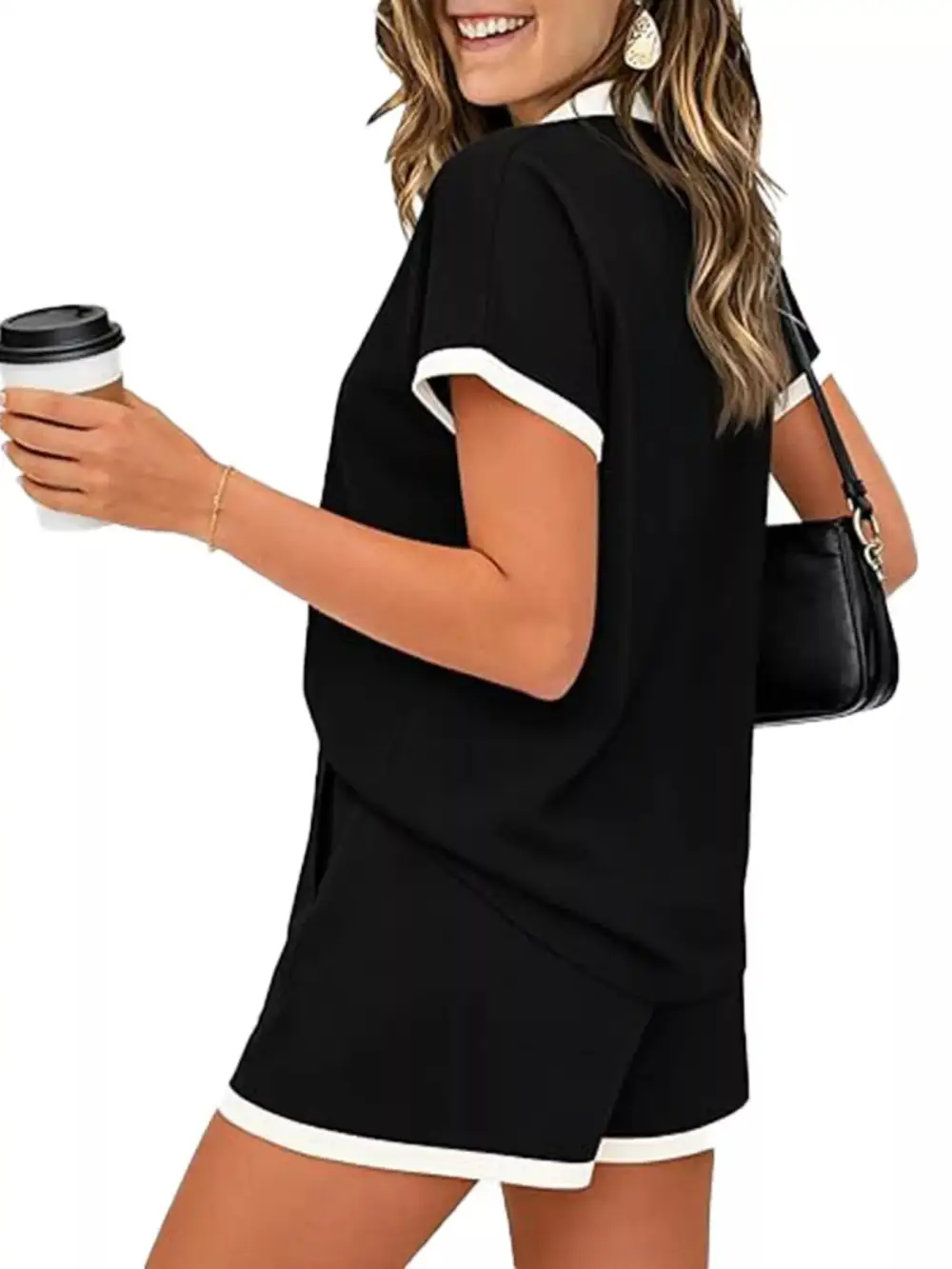 Polo Collar Short Sleeve Top Shorts Set