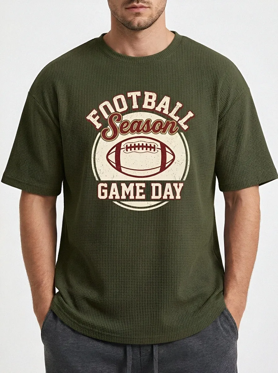 Men's Football Season Game Day Graphic Printed Waffle T-Shirt