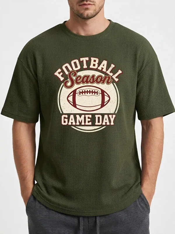 Men's Football Season Game Day Graphic Printed Waffle T-Shirt