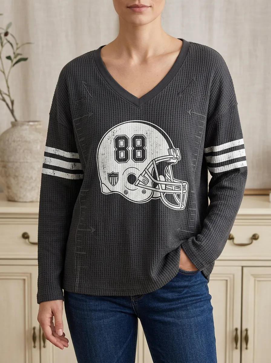 Women's Heritage Football Fan Helmet Printed Waffle Knit Top